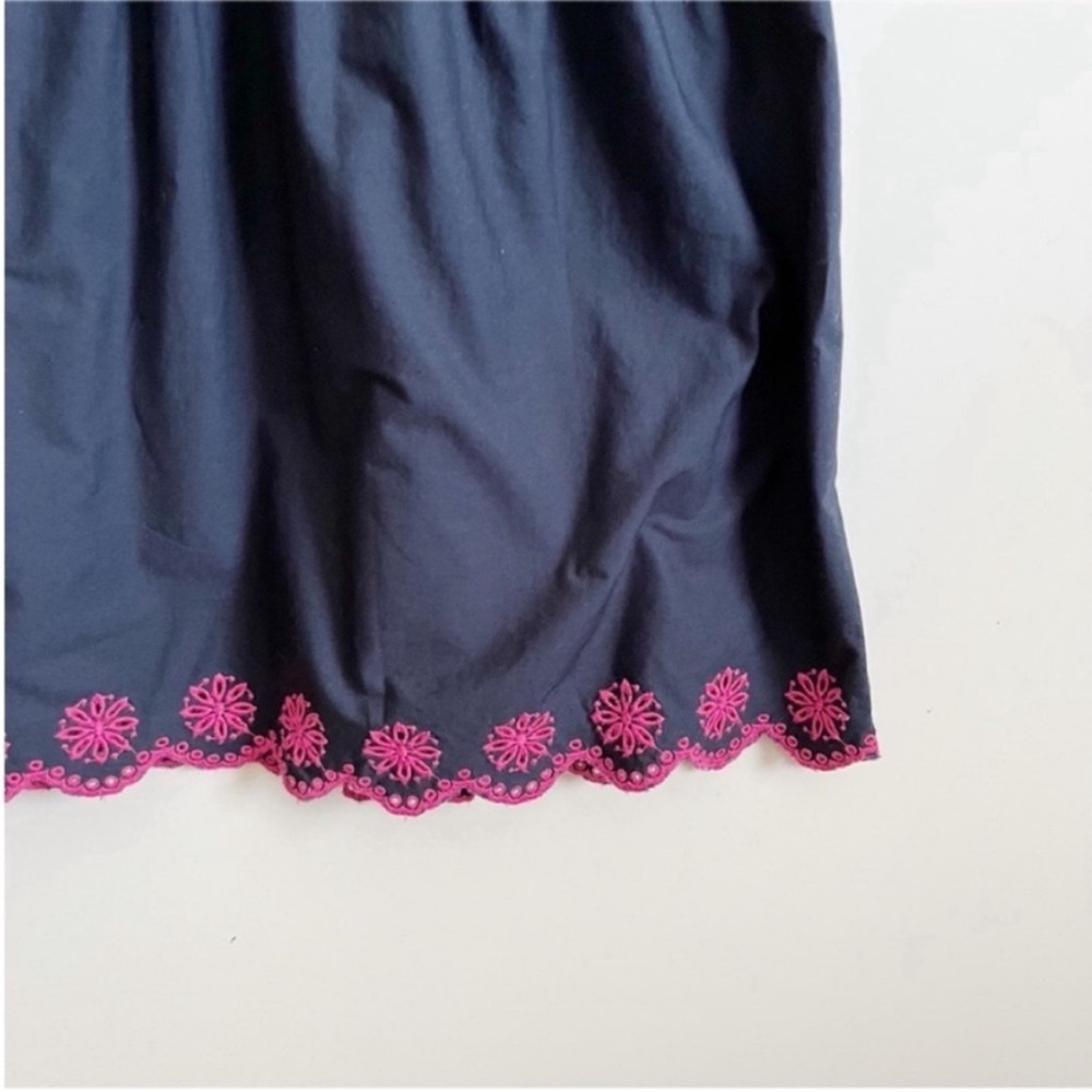 J. Crew Factory midi dress navy blue pink scalloped tiered embroidery - Picture 4 of 10